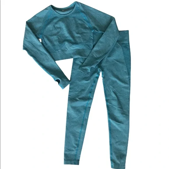 jollmono sport athletic putfit women’s size M blue cropped top leggings - Picture 5 of 7